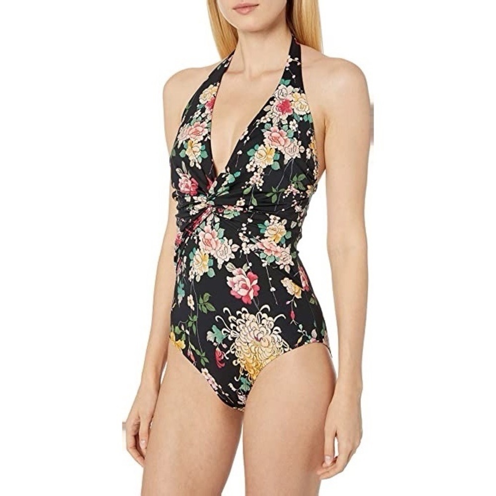 [Johnny Was] Floral Plunge Halter One Piece